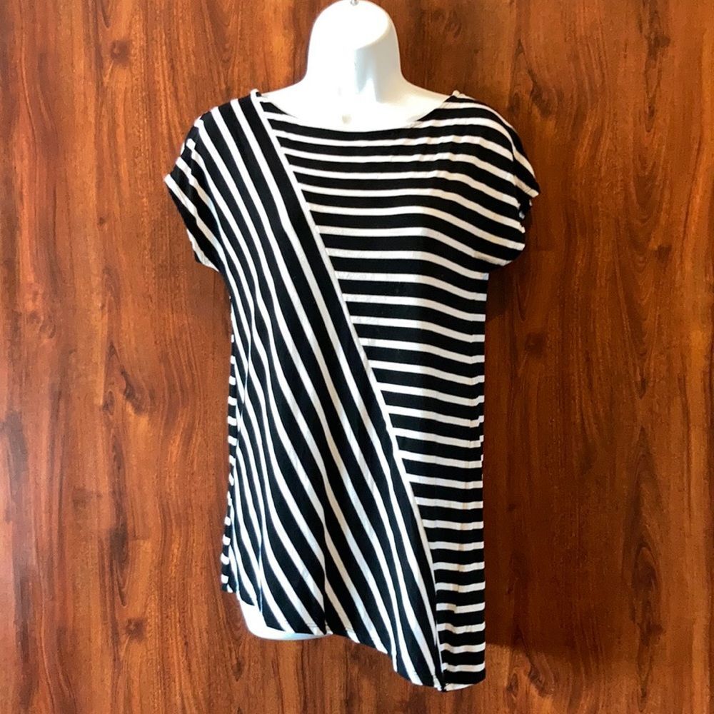 WHBM Striped Asymmetrical Tee Blouse S